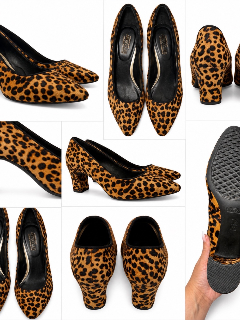 AEROSOLES Leopard Print Block Heel Pumps - Tan/Black
